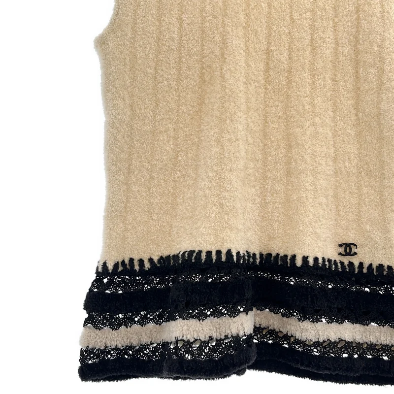 CHANEL / シャネル | ウール混 スリーブレス ラウンドカラー トップス |