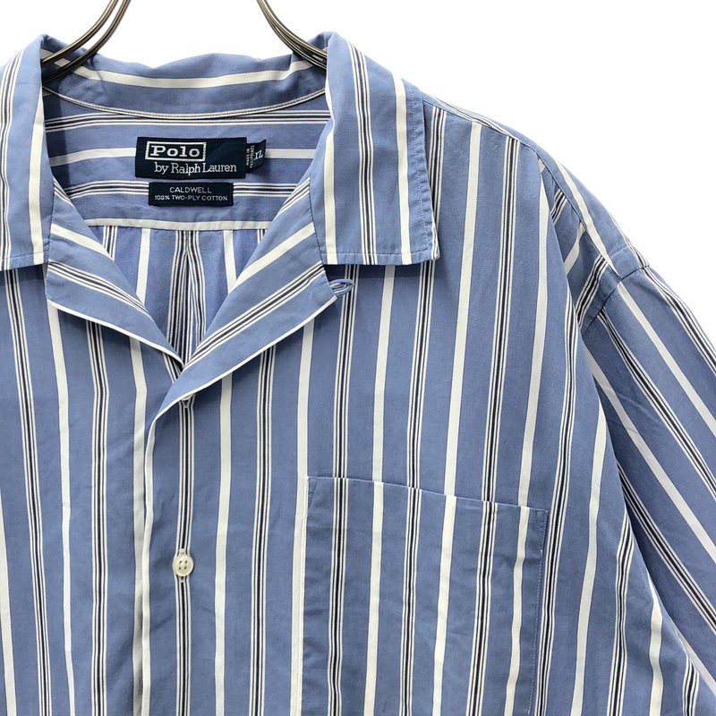 POLO BY RALPH LAUREN / ポロバイラルフローレン | 1990s | ヴィンテージ / CALDWELL コットン ストライプ オープンカラー 半袖シャツ | XL | メンズ