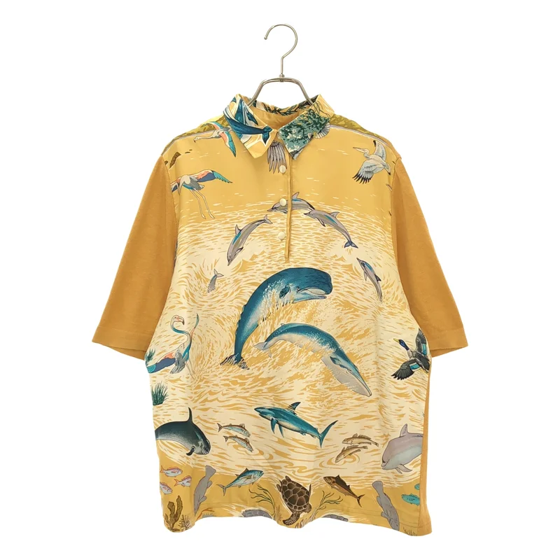 HERMES / エルメス | La Vie Precieuse de la Mediterranee / 地中海の貴重な命 シルク ポロシャツ |
