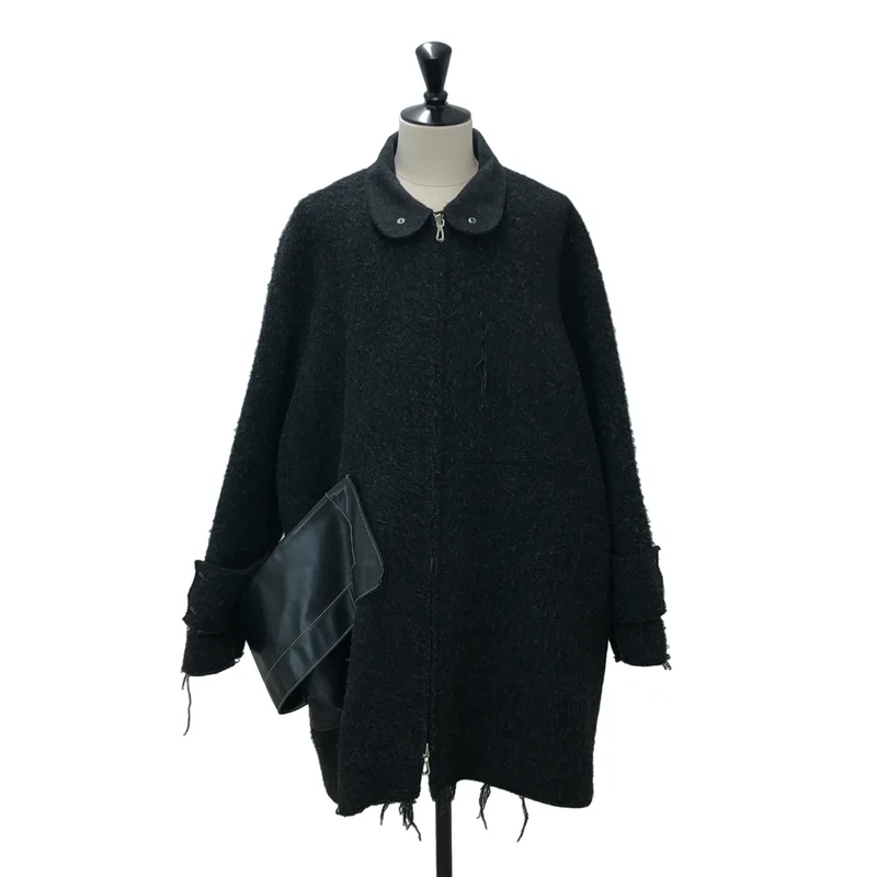 Omar afridi / オマールアフリディ | LIFT PARKA SHEEP BOA / ウール レザーポケット カットオフ スタンドカラーオーバーコート | 44 | メンズ