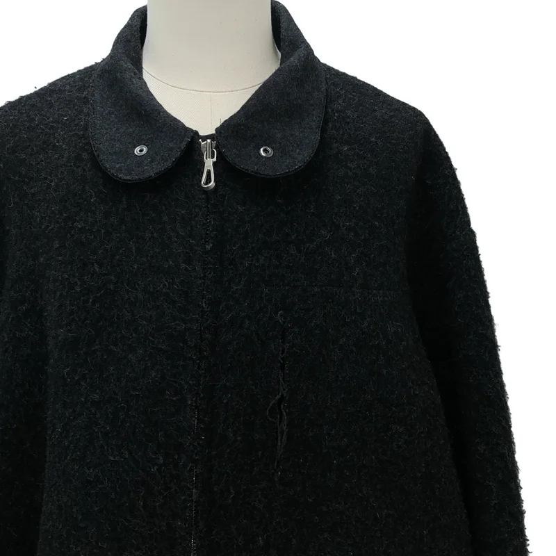 Omar afridi / オマールアフリディ | LIFT PARKA SHEEP BOA / ウール レザーポケット カットオフ スタンドカラーオーバーコート | 44 | メンズ