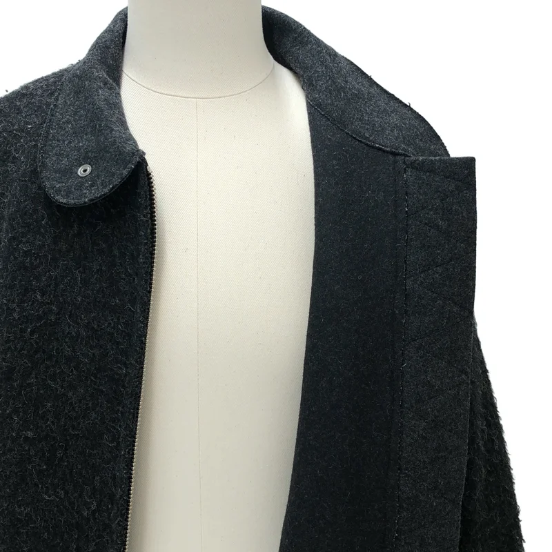 Omar afridi / オマールアフリディ | LIFT PARKA SHEEP BOA / ウール レザーポケット カットオフ スタンドカラーオーバーコート | 44 | メンズ
