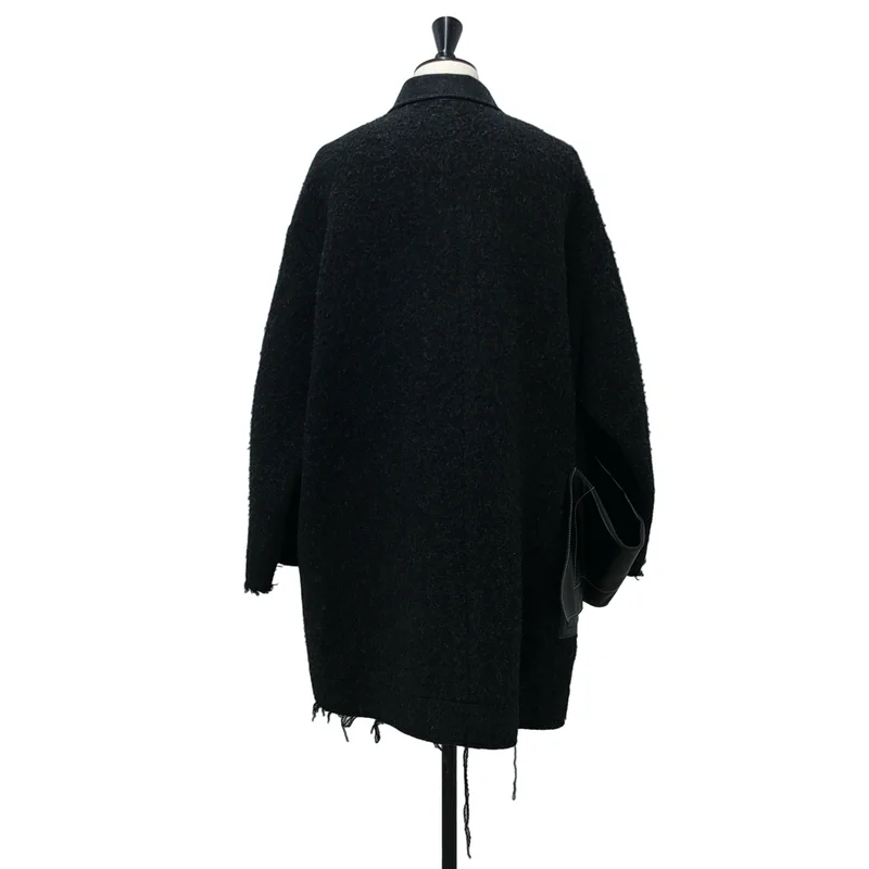 Omar afridi / オマールアフリディ | LIFT PARKA SHEEP BOA / ウール レザーポケット カットオフ スタンドカラーオーバーコート | 44 | メンズ