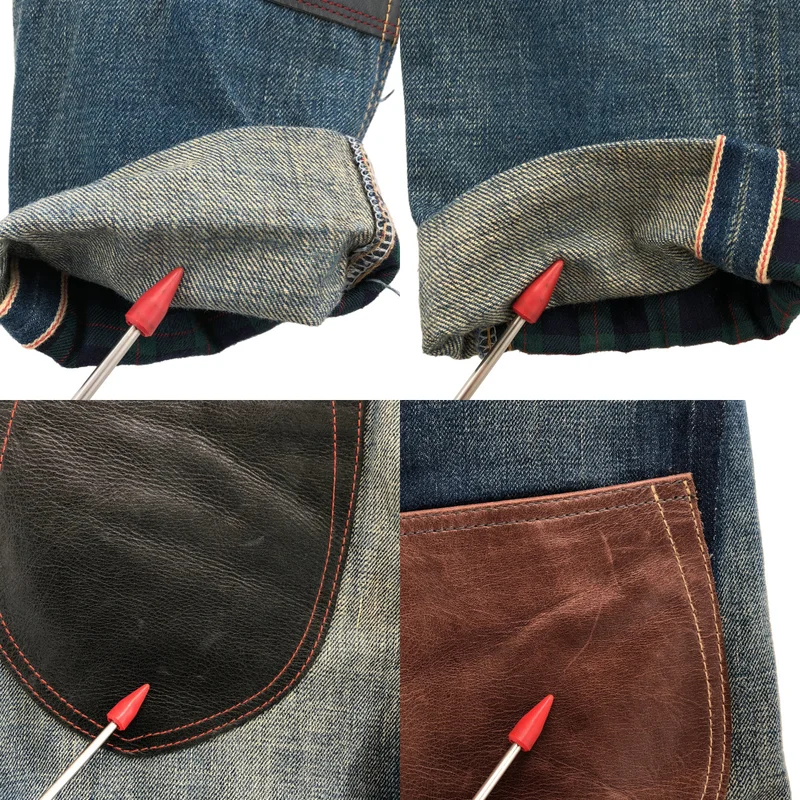 JUNYA WATANABE COMME des GARCONS denim / ジュンヤワタナベコムデギャルソンデニム | 2013AW | ヴィンテージ加工 レザーポケット パッチワークデニムパンツ | XS | レディース