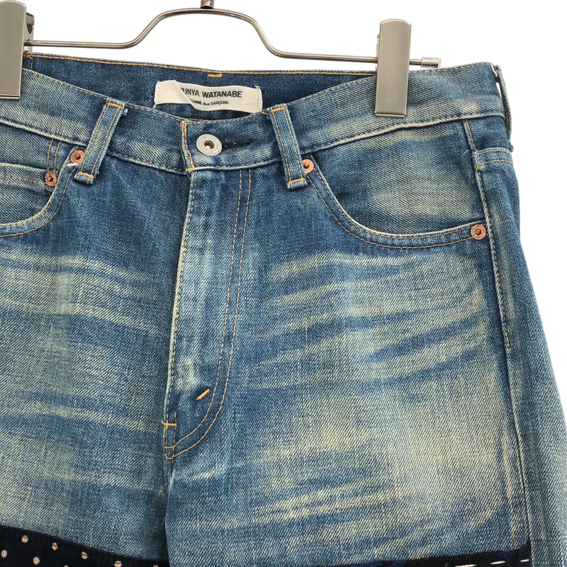 JUNYA WATANABE COMME des GARCONS denim / ジュンヤワタナベコムデギャルソンデニム | 2013AW | ヴィンテージ加工 レザーポケット パッチワークデニムパンツ | XS | レディース