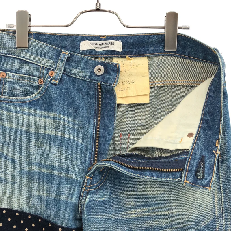 JUNYA WATANABE COMME des GARCONS denim / ジュンヤワタナベコムデギャルソンデニム | 2013AW | ヴィンテージ加工 レザーポケット パッチワークデニムパンツ | XS | レディース