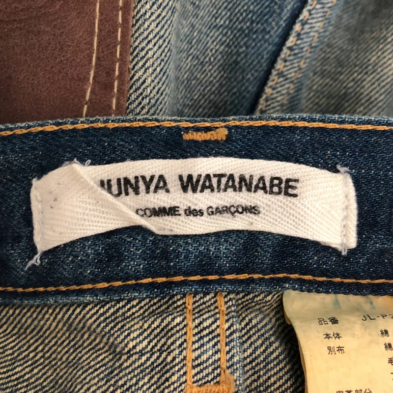 JUNYA WATANABE COMME des GARCONS denim / ジュンヤワタナベコムデギャルソンデニム | 2013AW | ヴィンテージ加工 レザーポケット パッチワークデニムパンツ | XS | レディース