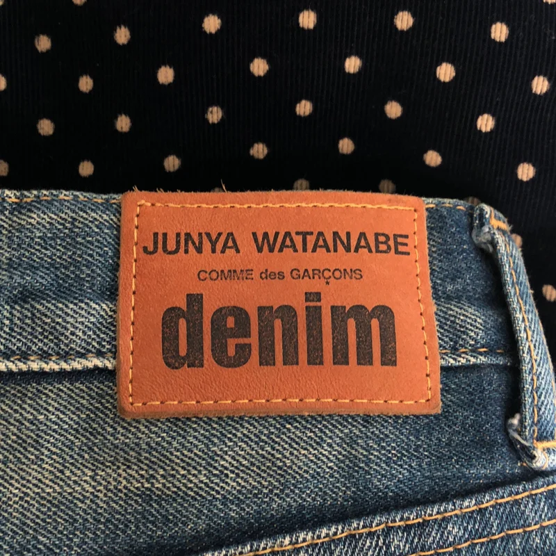 JUNYA WATANABE COMME des GARCONS denim / ジュンヤワタナベコムデギャルソンデニム | 2013AW | ヴィンテージ加工 レザーポケット パッチワークデニムパンツ | XS | レディース