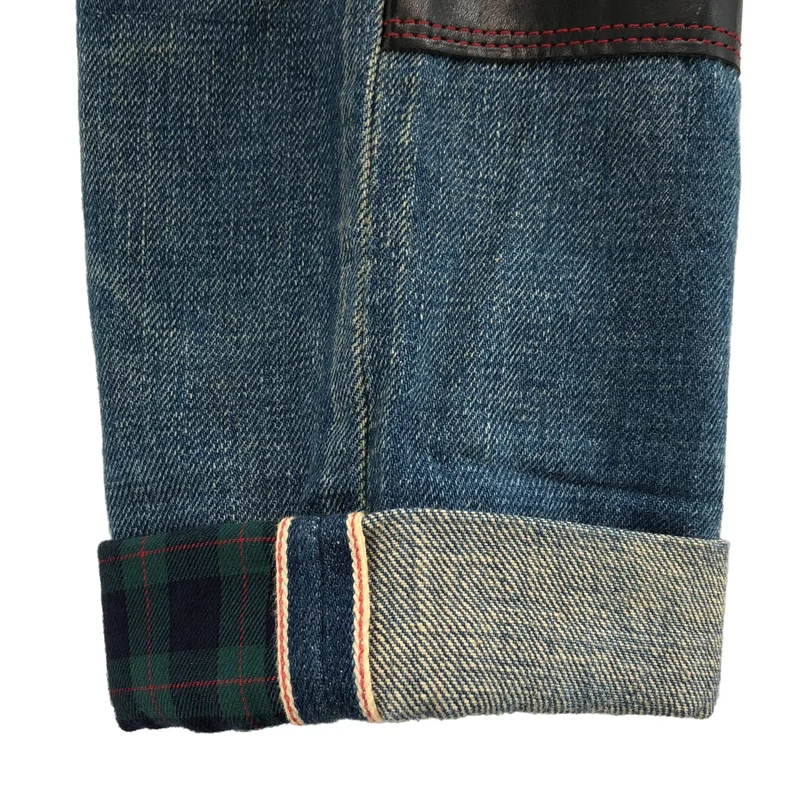 JUNYA WATANABE COMME des GARCONS denim / ジュンヤワタナベコムデギャルソンデニム | 2013AW | ヴィンテージ加工 レザーポケット パッチワークデニムパンツ | XS | レディース