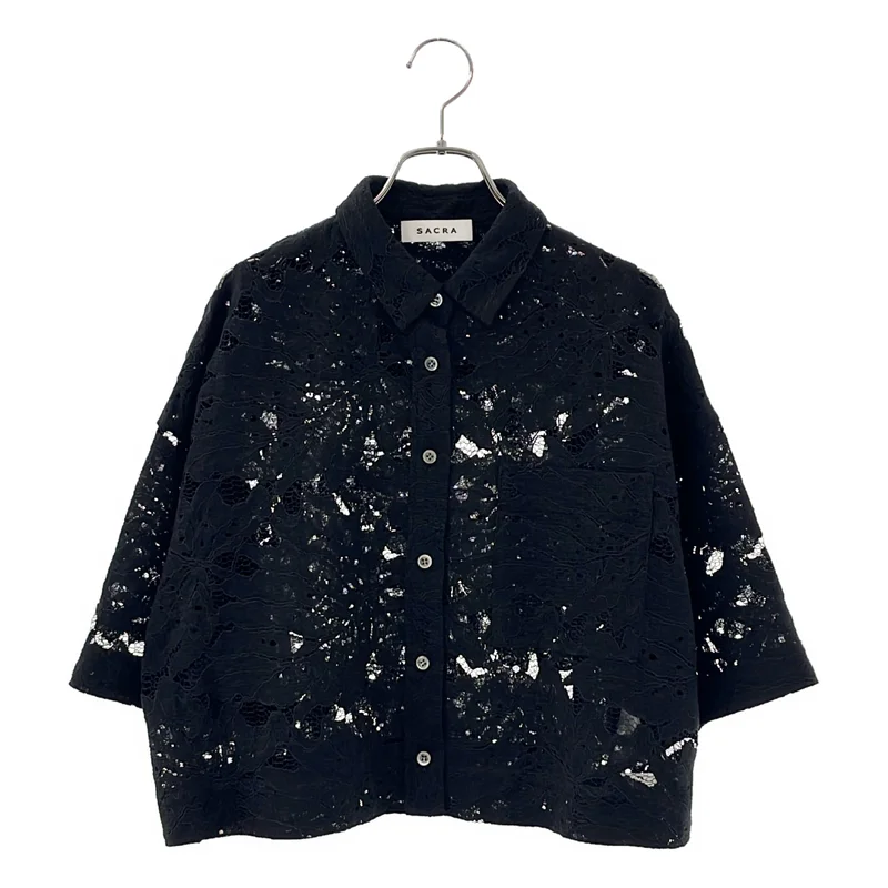 SACRA / サクラ | 2025SS | LEAF RASCHEL LACE CROPPED SHIRT / リーフ ラッセル クロップドシャツ | 38 | レディース