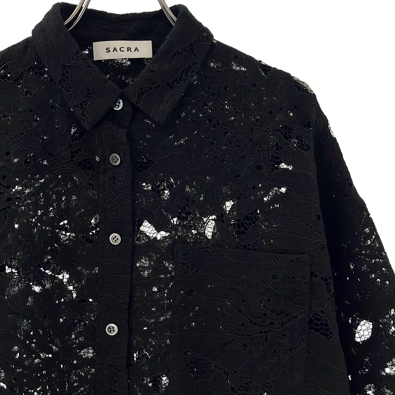 SACRA / サクラ | 2025SS | LEAF RASCHEL LACE CROPPED SHIRT / リーフ ラッセル クロップドシャツ | 38 | レディース