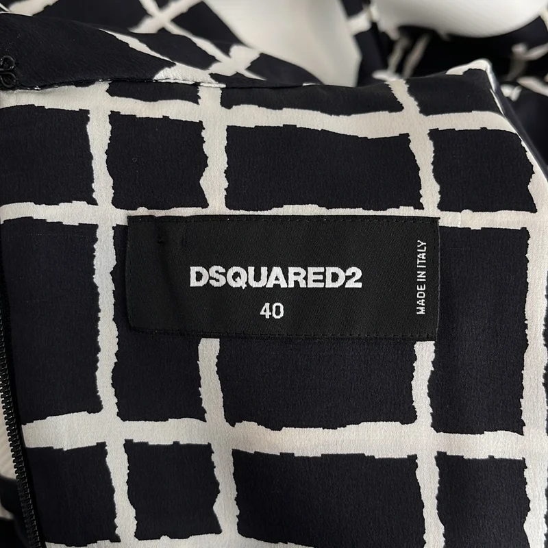 DSQUARED2 / ディースクエアード | シルク 総柄 異素材 切替 バックジップ ワンピース | 40 | レディース