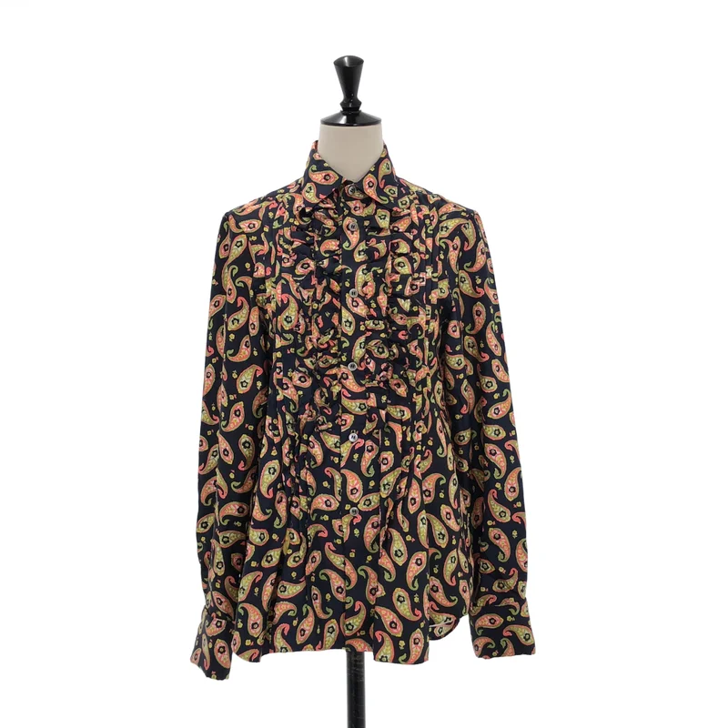 tricot COMME des GARCONS / トリココムデギャルソン | 2005SS | ポリエステル 総柄 フリル シャツ ブラウス | M | レディース