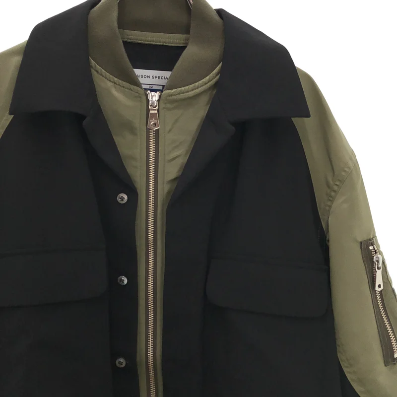 Maison Special / メゾンスペシャル | Layering MA-1 Docking Prime-Over Open Collar Shirt ドッキング ジャケット | 2 | メンズ