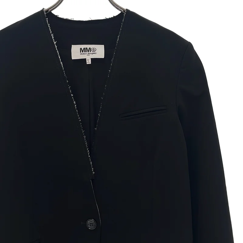 MM6 Maison Margiela / エムエムシックスメゾンマルジェラ | 2022AW | カットオフデザイン ストレッチ ノーカラー ジャケット / 総裏地 | 38 | レディース