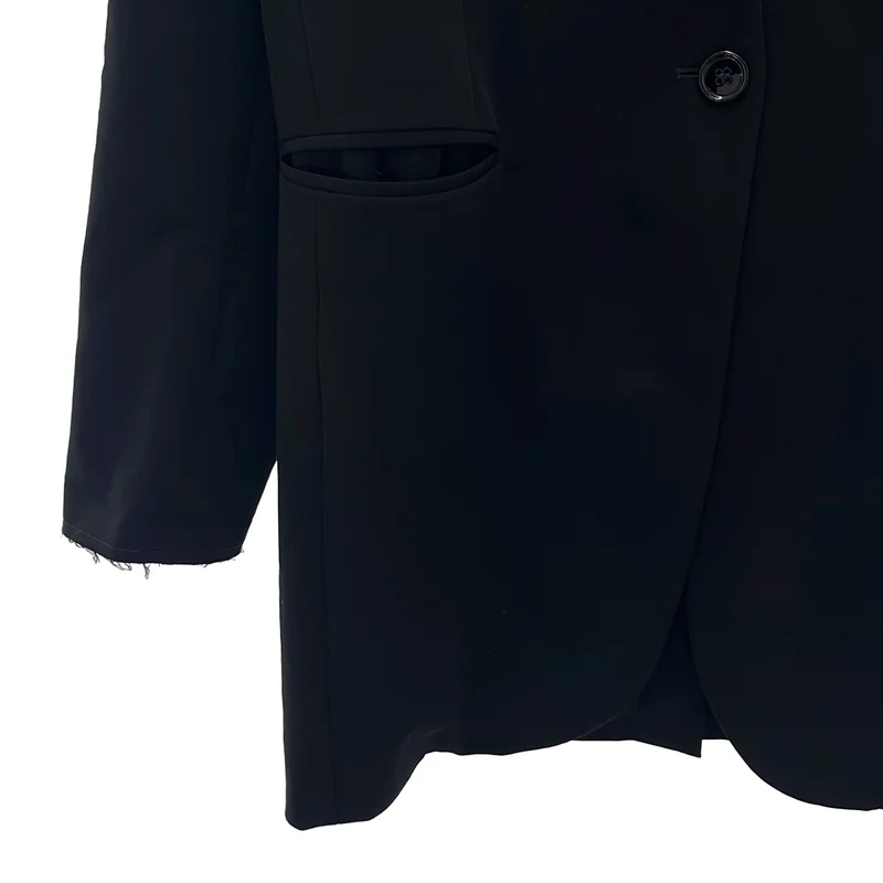 MM6 Maison Margiela / エムエムシックスメゾンマルジェラ | 2022AW | カットオフデザイン ストレッチ ノーカラー ジャケット / 総裏地 | 38 | レディース
