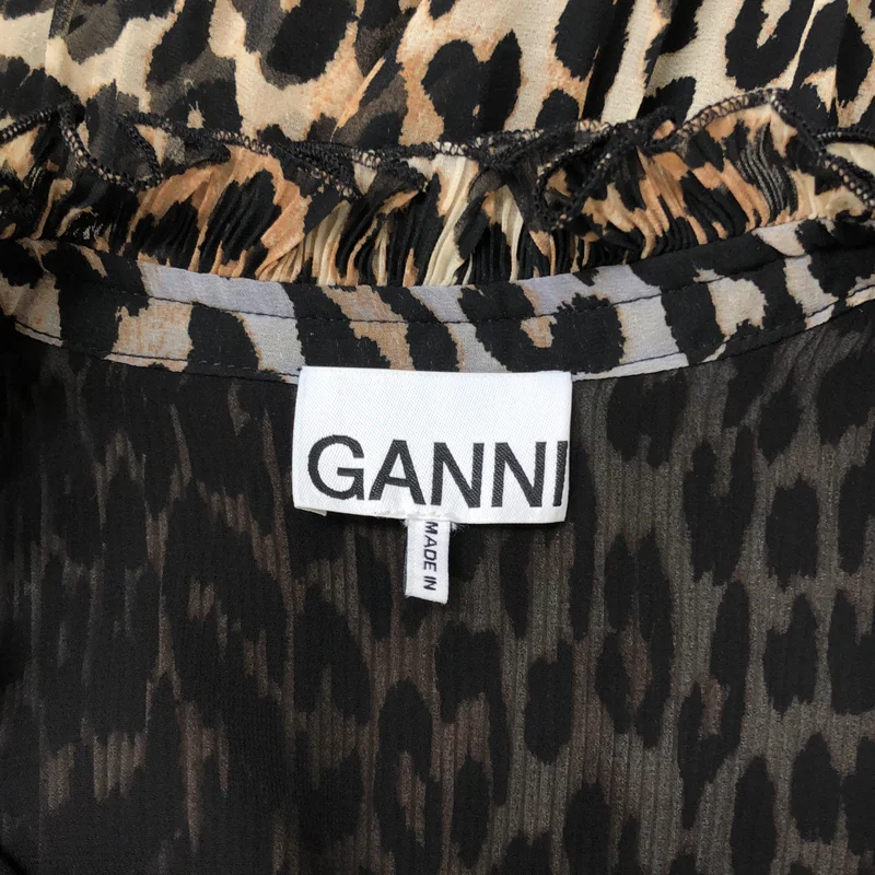 Ganni / ガニー | レオパード ヘンリーネック シアーワンピース | 34 | レディース