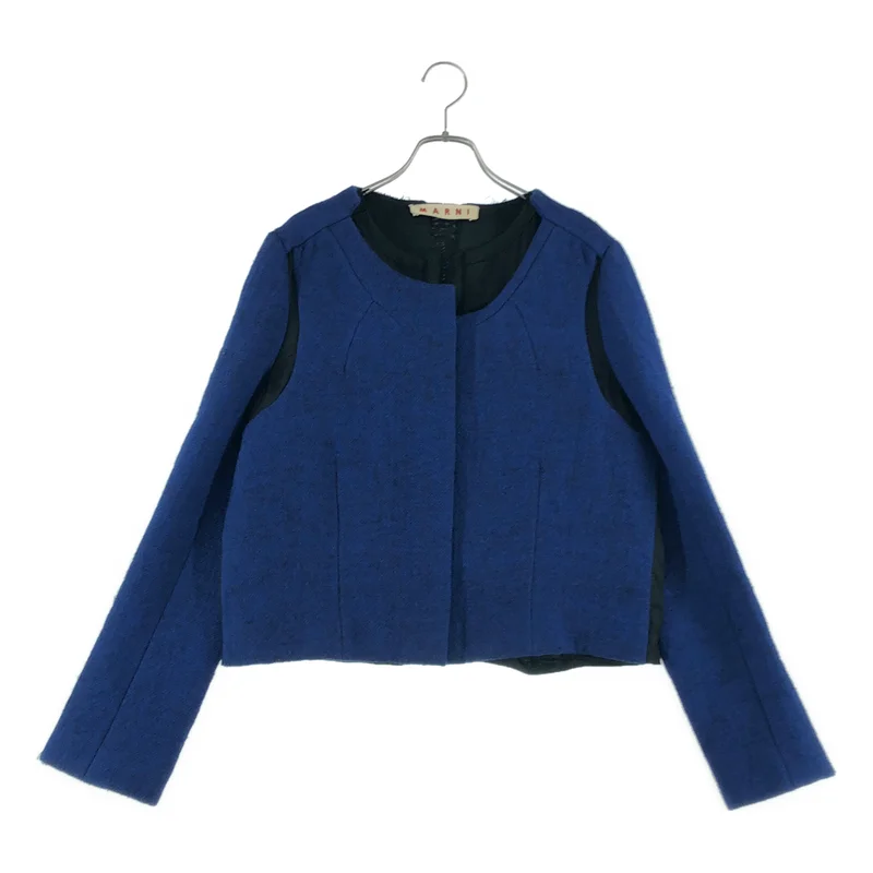 MARNI / マルニ | ウール 異素材 カットオフ ノーカラージャケット | 40 | レディース