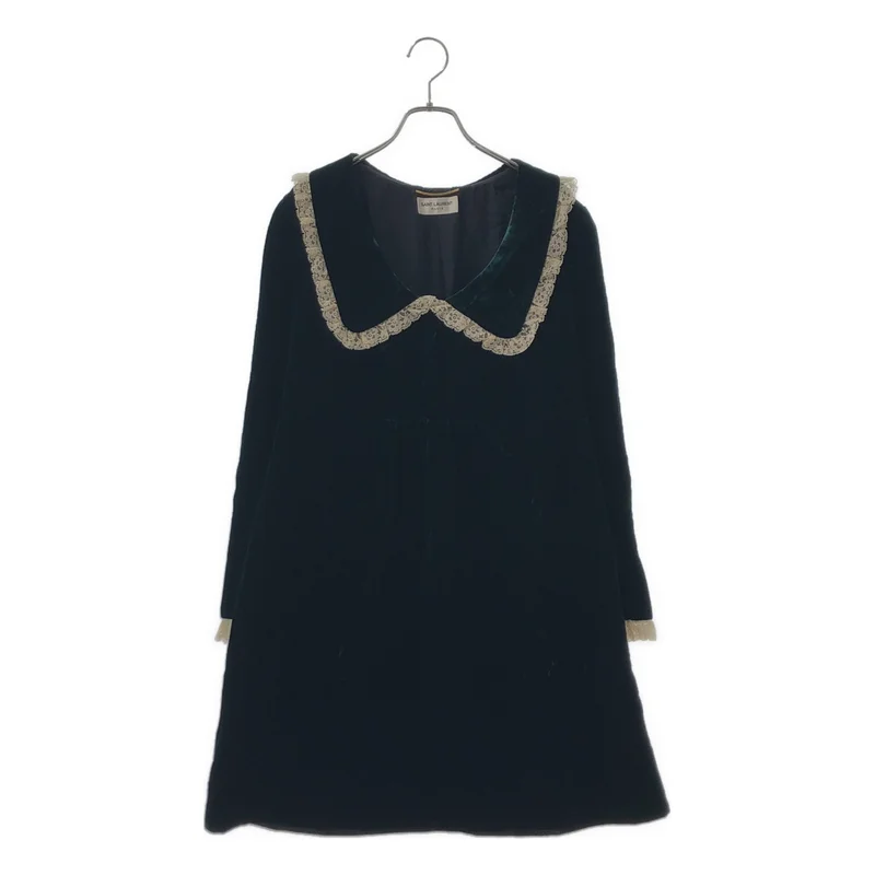 SAINT LAURENT / サンローラン | ベルベット ビッグカラー ミニドレス | 44 | レディース