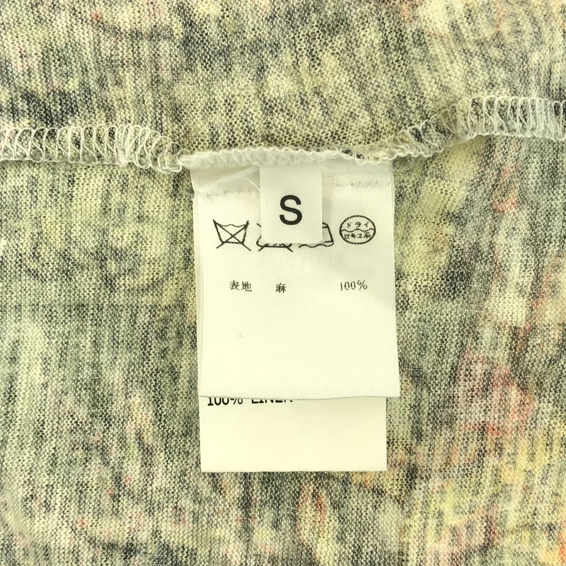 John Galliano / ジョンガリアーノ | リネン Vネック ニュースペーパー 総柄 Tシャツ | S | メンズ