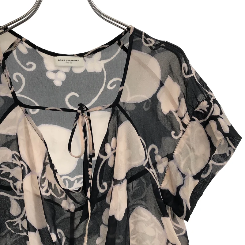 DRIES VAN NOTEN / ドリスヴァンノッテン | シルク 総柄 シアーブラウス | 38 | レディース