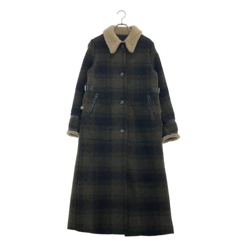 MM6 Maison Margiela / エムエムシックスメゾンマルジェラ | ウール チェック ボア切替 ロングコート | 40 | レディース