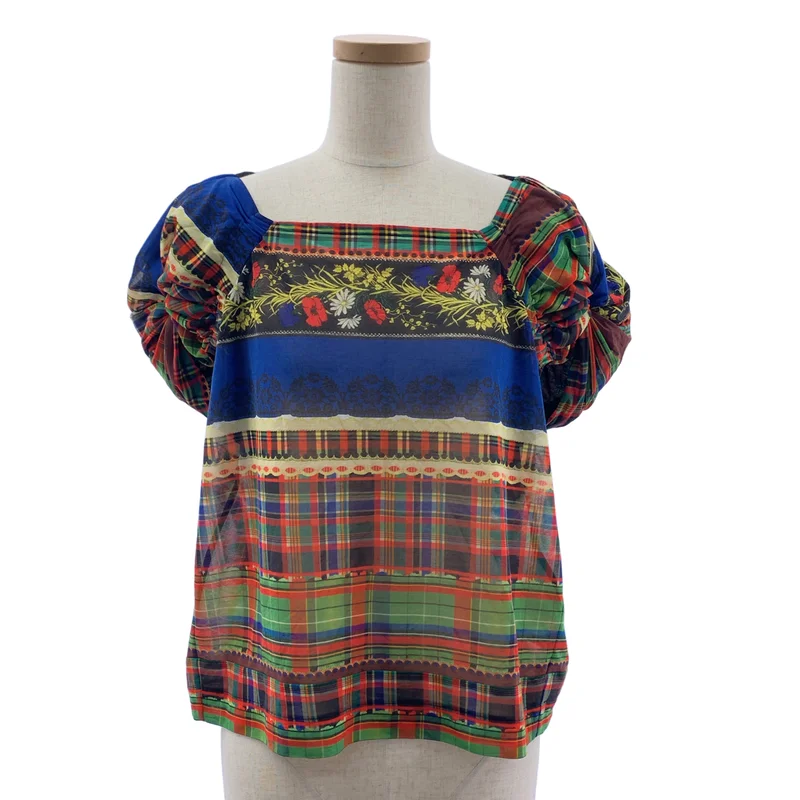 tricot COMME des GARCONS / トリココムデギャルソン | 2014SS | 総柄 ギャザーボリュームスリーブ スクエアネック ブラウス | S | レディース