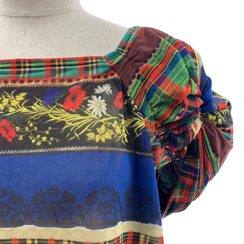 tricot COMME des GARCONS / トリココムデギャルソン | 2014SS | 総柄 ギャザーボリュームスリーブ スクエアネック ブラウス | S | レディース