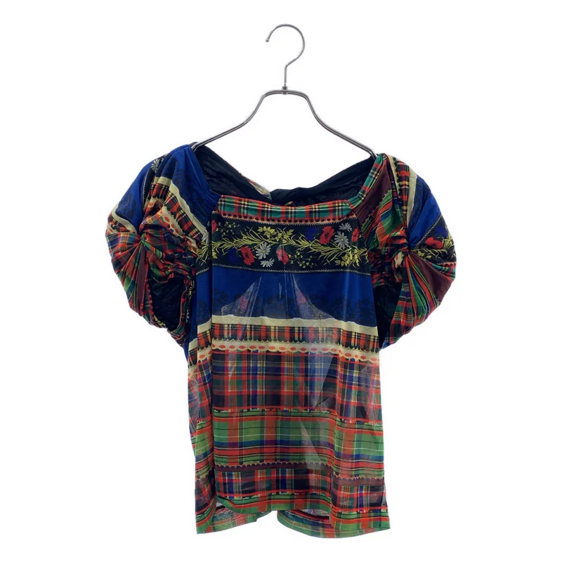 tricot COMME des GARCONS / トリココムデギャルソン | 2014SS | 総柄 ギャザーボリュームスリーブ スクエアネック ブラウス | S | レディース