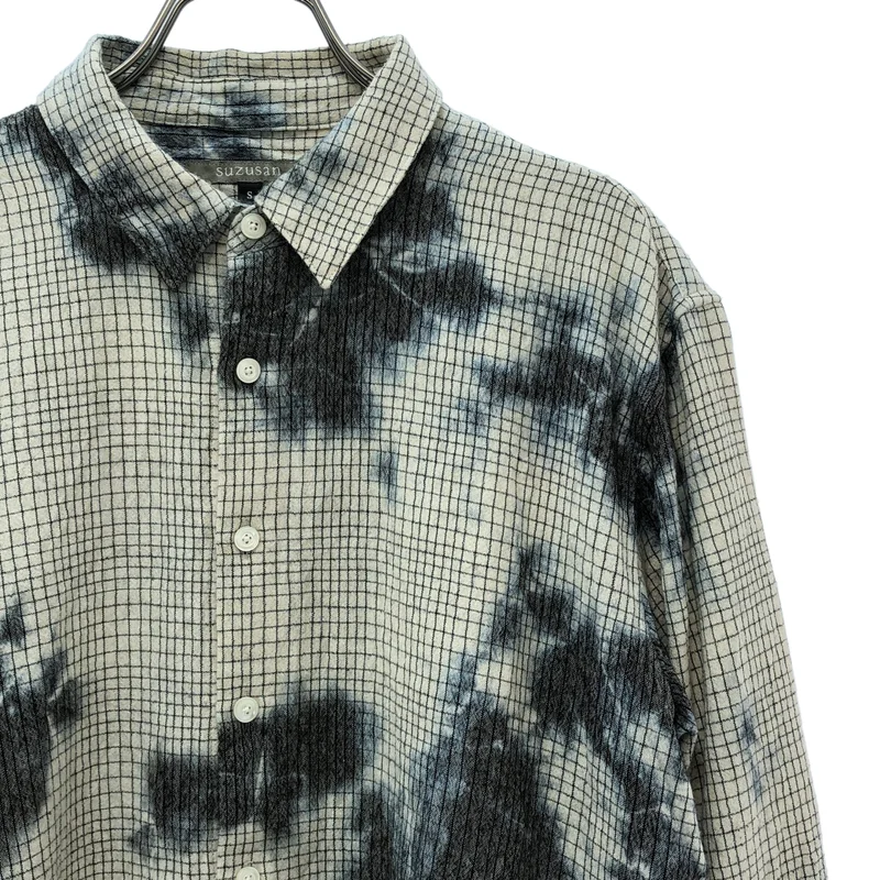 SUZUSAN / スズサン | Wool Cotton Linen Pencil Check Shirt / ウール コットン リネン 絞り染め ペンシルチェックシャツ | S | メンズ