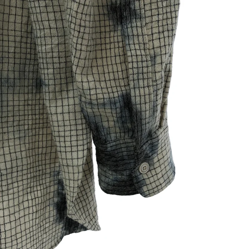 SUZUSAN / スズサン | Wool Cotton Linen Pencil Check Shirt / ウール コットン リネン 絞り染め ペンシルチェックシャツ | S | メンズ