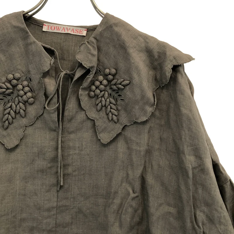 TOWAVASE / トワヴァーズ | Bon Voyage blouse 2 / リネン スカラップ刺しゅう ビッグカラー オーバーブラウス | F | レディース