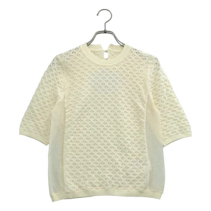 AMERI / アメリ | PUFF PASTRY KNIT TEE 透かし編み バックオープン クルーネックニット | F | レディース
