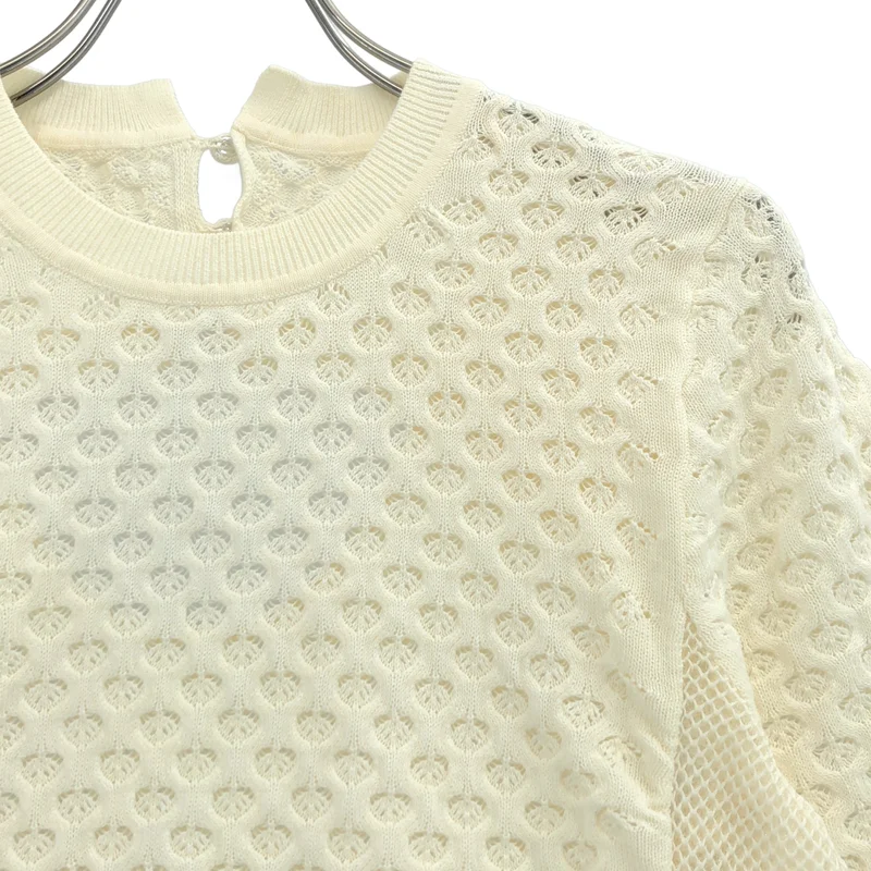 AMERI / アメリ | PUFF PASTRY KNIT TEE 透かし編み バックオープン クルーネックニット | F | レディース