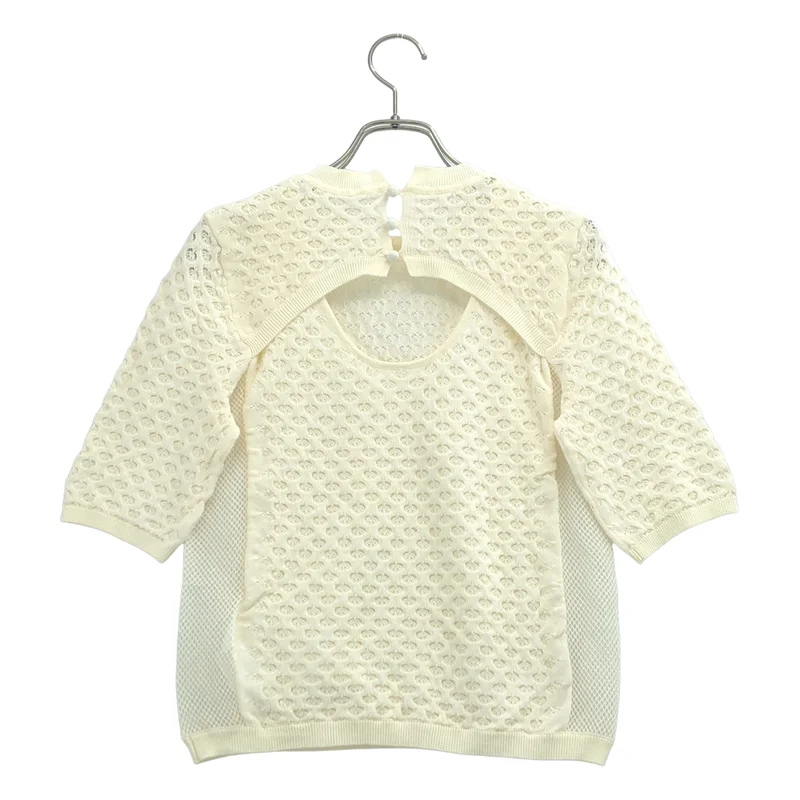 AMERI / アメリ | PUFF PASTRY KNIT TEE 透かし編み バックオープン クルーネックニット | F | レディース