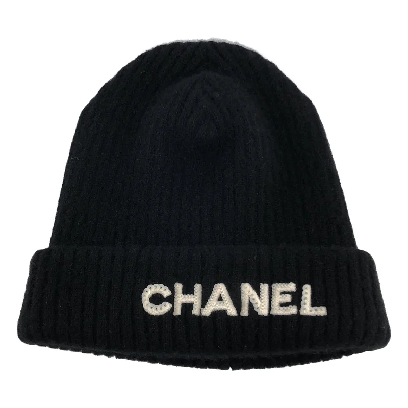 CHANEL / シャネル | cashmere 100％ / カシミヤ スパンコール ロゴ ニットキャップ ビーニー 帽子 |