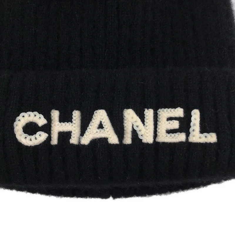CHANEL / シャネル | cashmere 100％ / カシミヤ スパンコール ロゴ ニットキャップ ビーニー 帽子 |