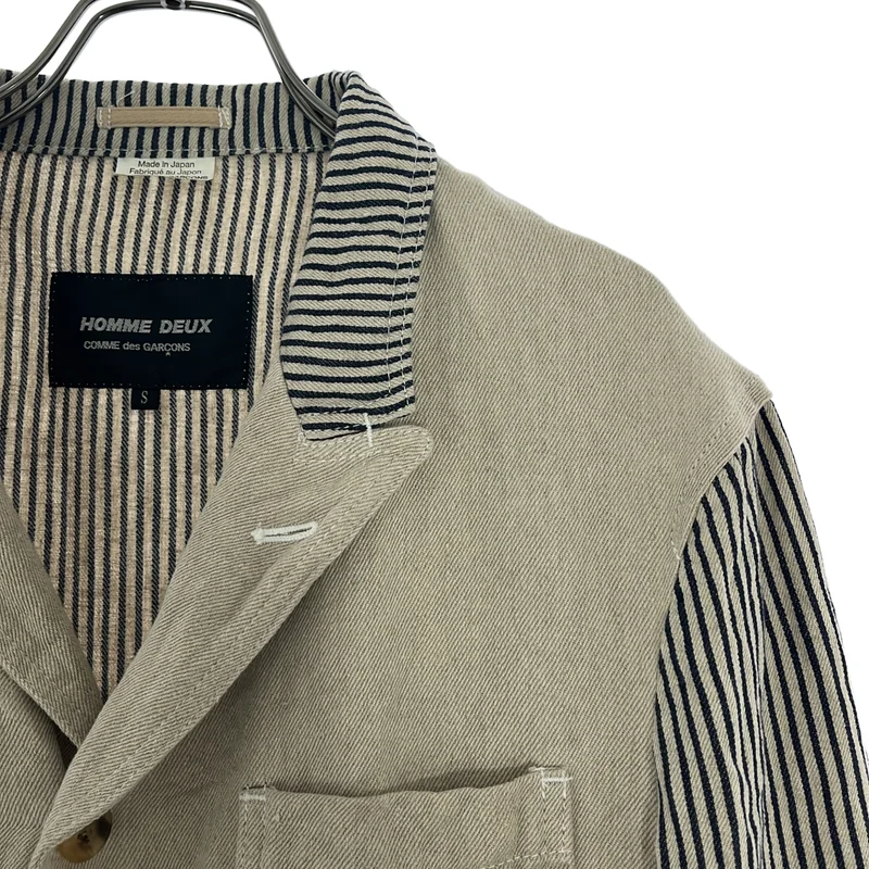 COMME des GARCONS HOMME DEUX / コムデギャルソンオムドゥ | 2014SS | 洗い加工 ストライプ切り替え 4B テーラードジャケット | S | メンズ