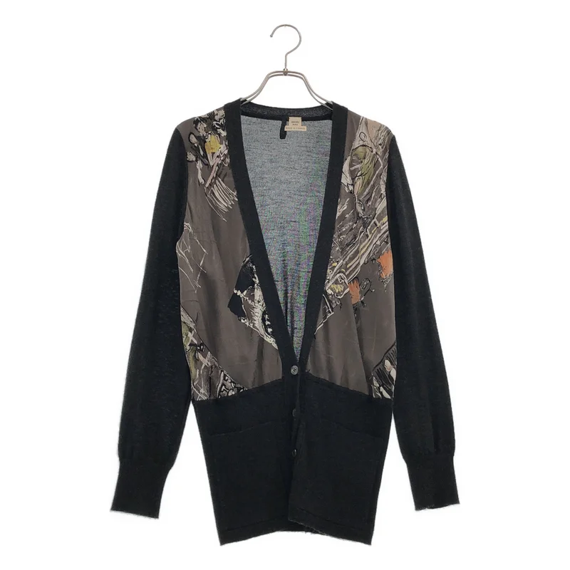 HERMES / エルメス | シルク プリント切替 Vネックカーディガン | 38 | レディース