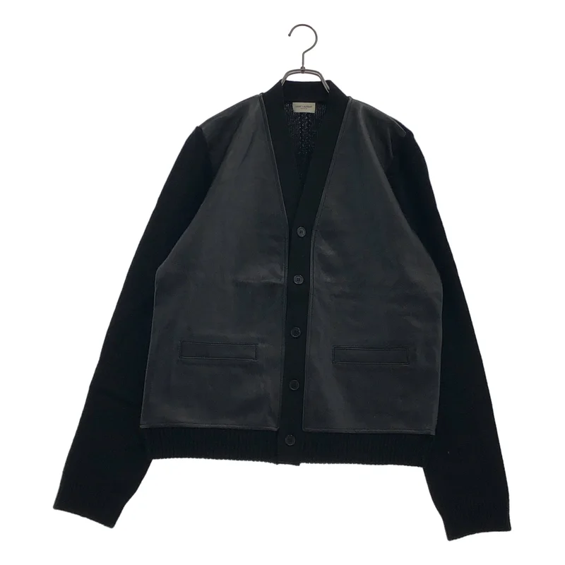 SAINT LAURENT PARIS / サンローランパリ | 2013AW | エディ期 レザー切り替え ニットカーディガン | XL | メンズ