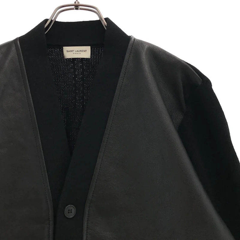 SAINT LAURENT PARIS / サンローランパリ | 2013AW | エディ期 レザー切り替え ニットカーディガン | XL | メンズ