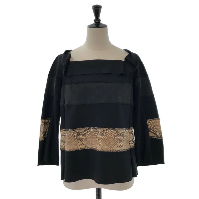 tricot COMME des GARCONS / トリココムデギャルソン | 2002AW | ウール パイソンレザー切り替え 製品洗い プルオーバーブラウス | M | レディース