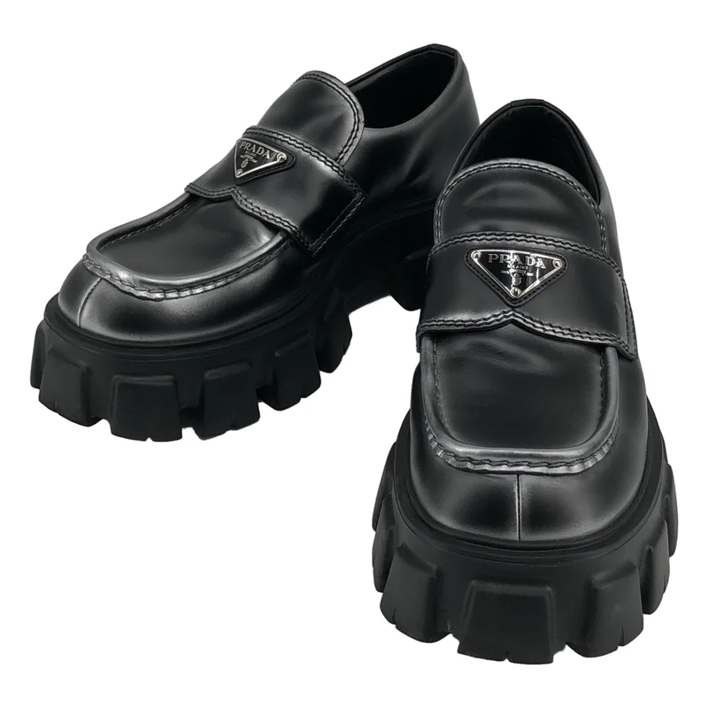 PRADA / プラダ | モノリス ブラッシュドレザー トライアングルロゴ プラットフォームローファー | 6 1/2 | メンズ