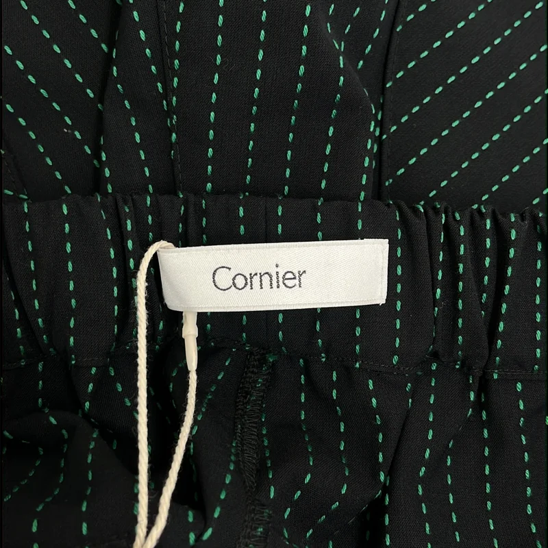 CORNIER / コルニエ | Super160s WOOL/COTTON SASHIKO STITCHING EASY PANTS / ストライプ ドローストリング パンツ | L | メンズ
