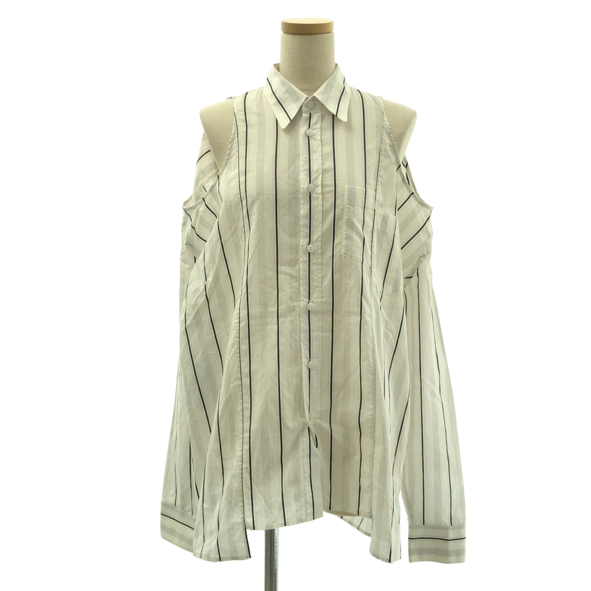 Maison Margiela / メゾンマルジェラ | 2020SS | ストライプ オーバーサイズ オープンショルダー シャツ | 36 | ホワイト | レディース Maison Margiela / メゾンマルジェラ | 2020SS | ストライプ オーバー