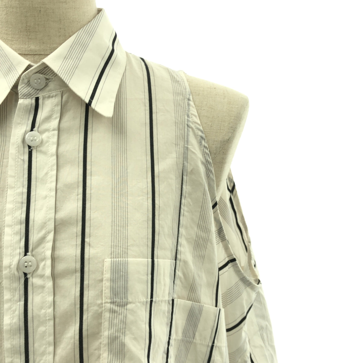 Maison Margiela / メゾンマルジェラ | 2020SS | ストライプ オーバーサイズ オープンショルダー シャツ | 36 | ホワイト | レディース Maison Margiela / メゾンマルジェラ | 2020SS | ストライプ オーバー