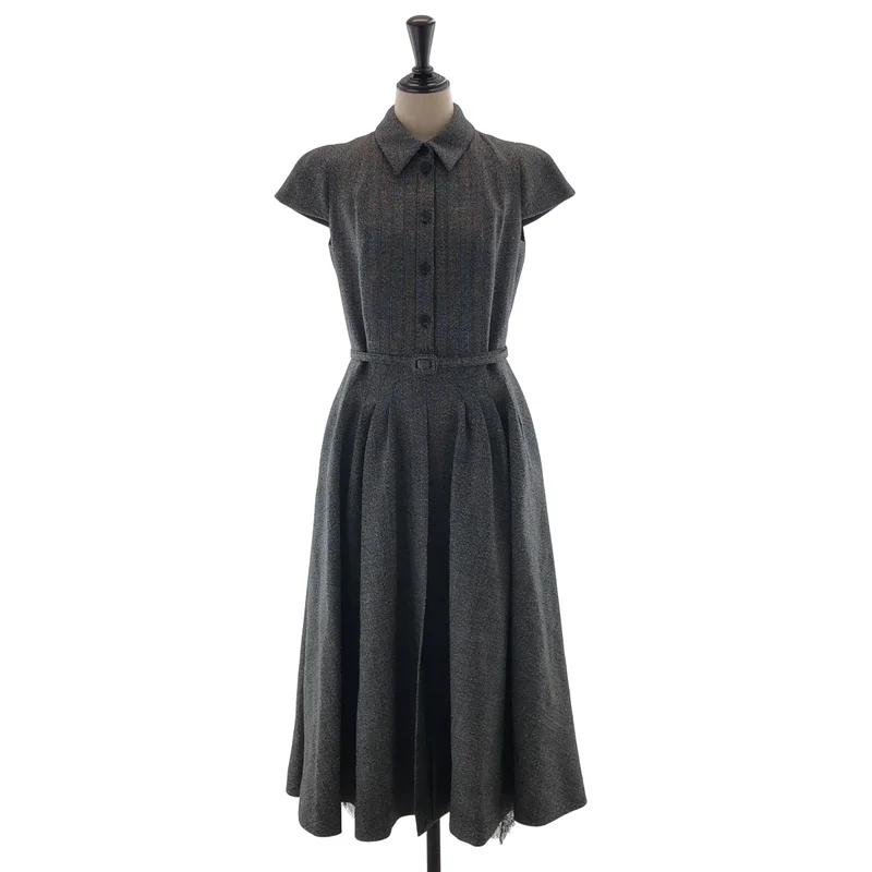 Christian Dior / クリスチャンディオール | ウール スリット レース ショートスリーブワンピース | 36 | レディース