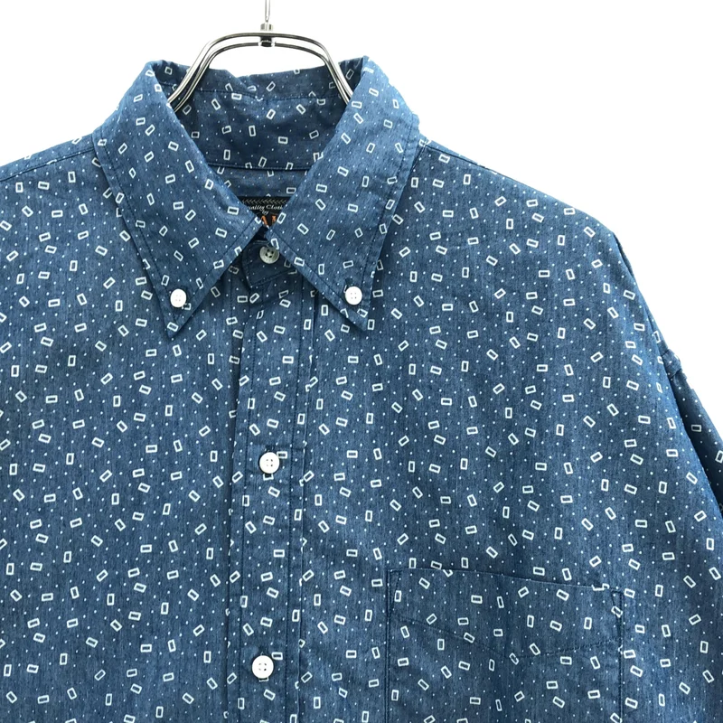 BEAMS PLUS / ビームスプラス | B.D. Classic-fit NYCO Indigo Chambray Discharge Print / 小紋柄 ボタンダウン シャンブレーシャツ | L | メンズ