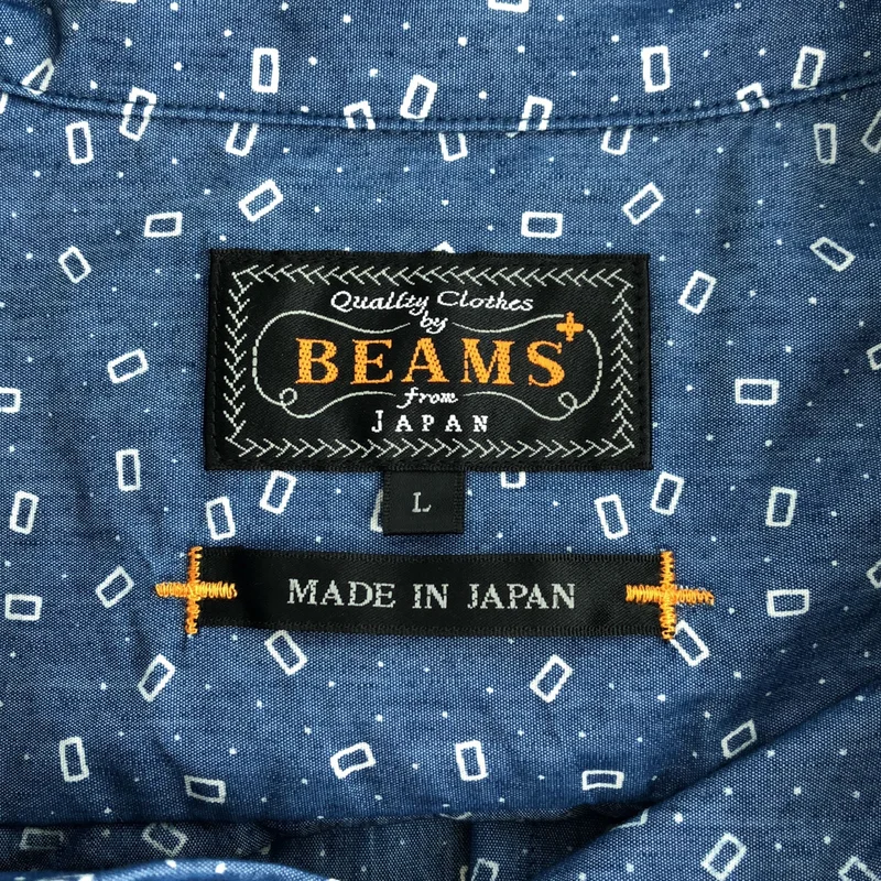 BEAMS PLUS / ビームスプラス | B.D. Classic-fit NYCO Indigo Chambray Discharge Print / 小紋柄 ボタンダウン シャンブレーシャツ | L | メンズ