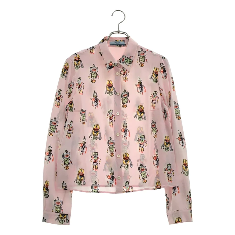 PRADA / プラダ | シルク ロボット 総柄 ショートシャツ | 42 | レディース